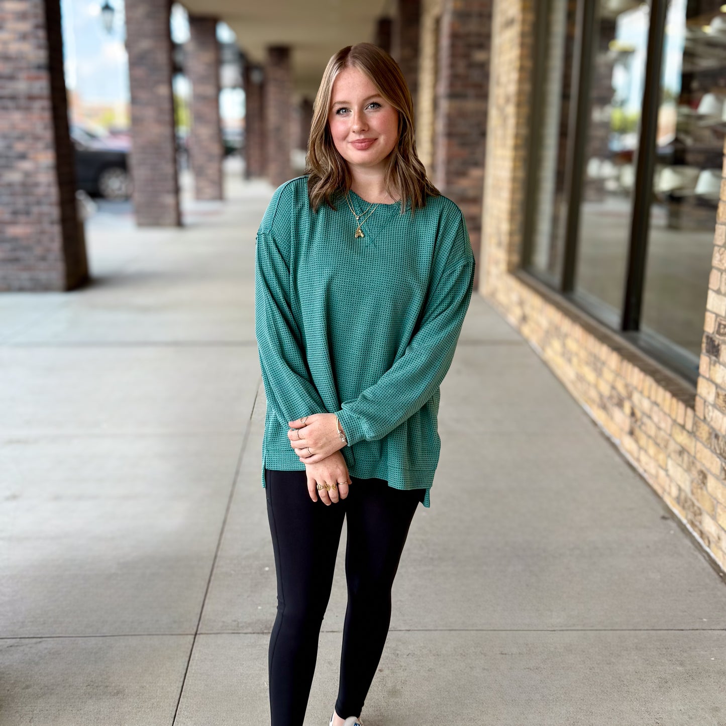 Oversized Waffle Tunic Top