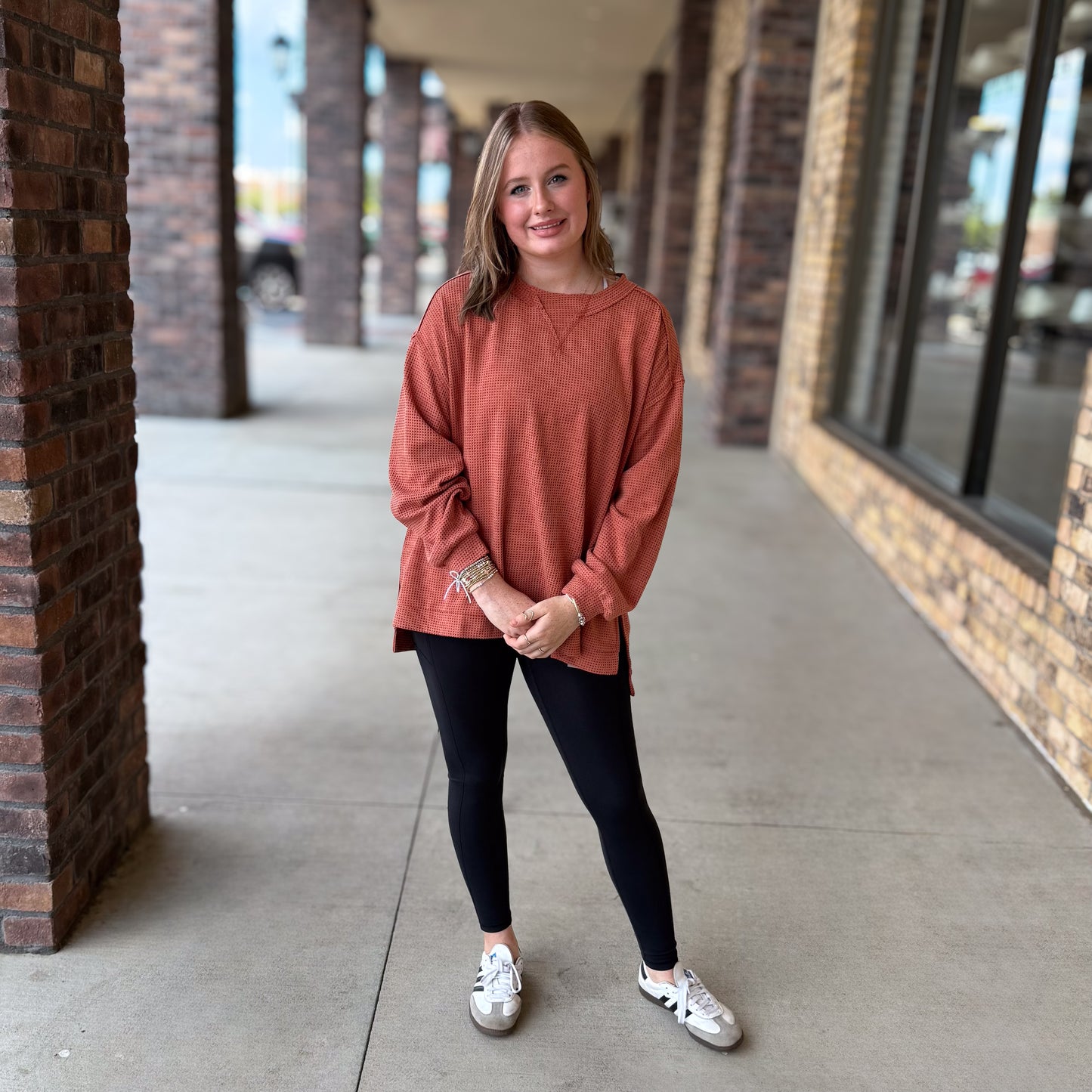 Oversized Waffle Tunic Top