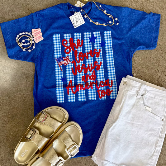 She Loves Jesus & America Too Tee