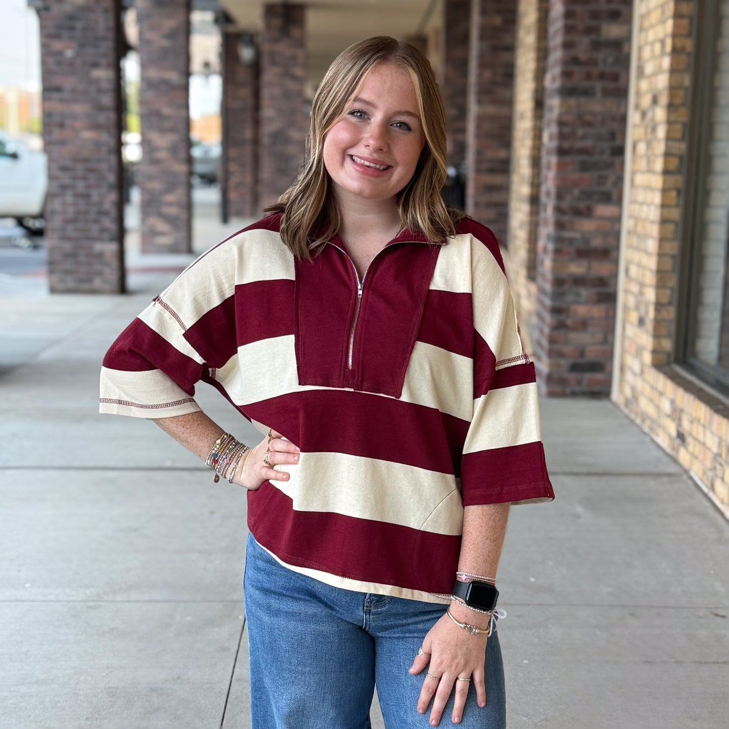 Crisp Burgundy Stripe Top