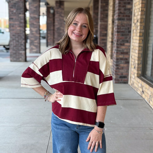 Crisp Burgundy Stripe Top