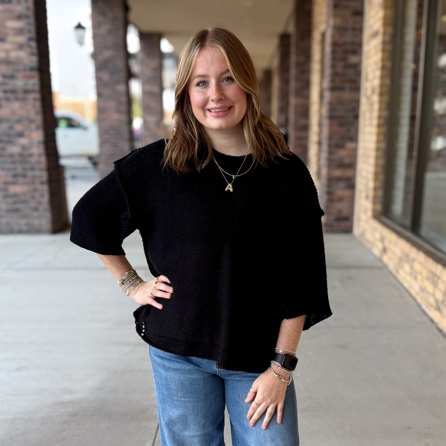 Half Sleeve Chunky Knitted Sweater