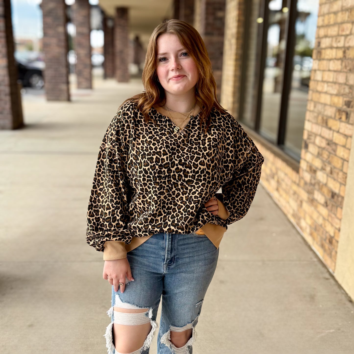 Oversized Leopard Long Sleeve Top