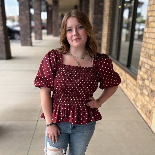 Burgundy Polka Delight Blouse