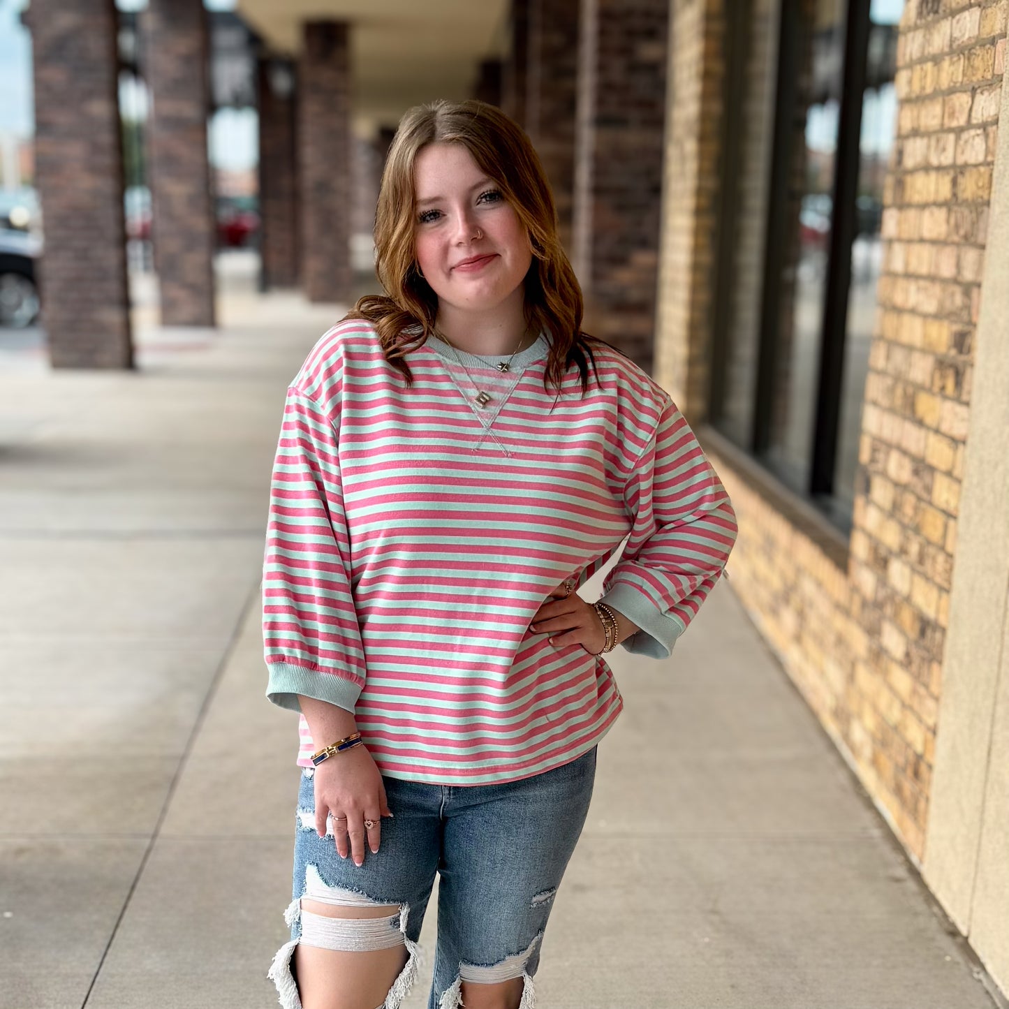 Candy Stripe 3/4 Sleeve Top