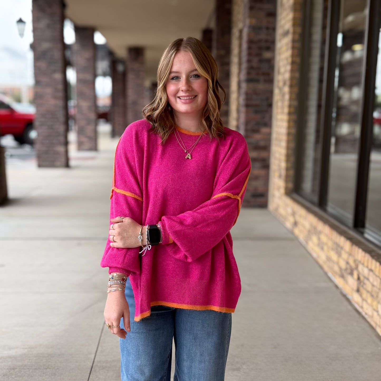 Vibrant Fuchsia & Orange Sweater