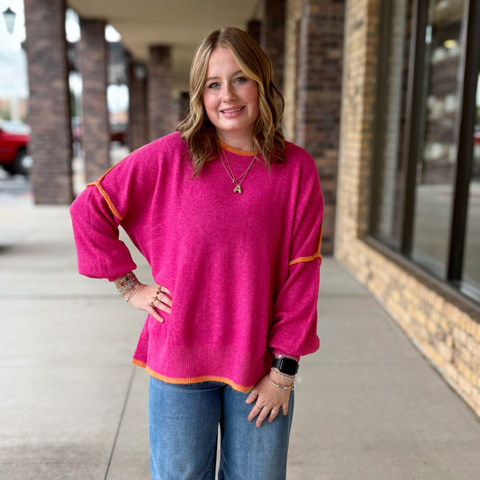 Vibrant Fuchsia & Orange Sweater