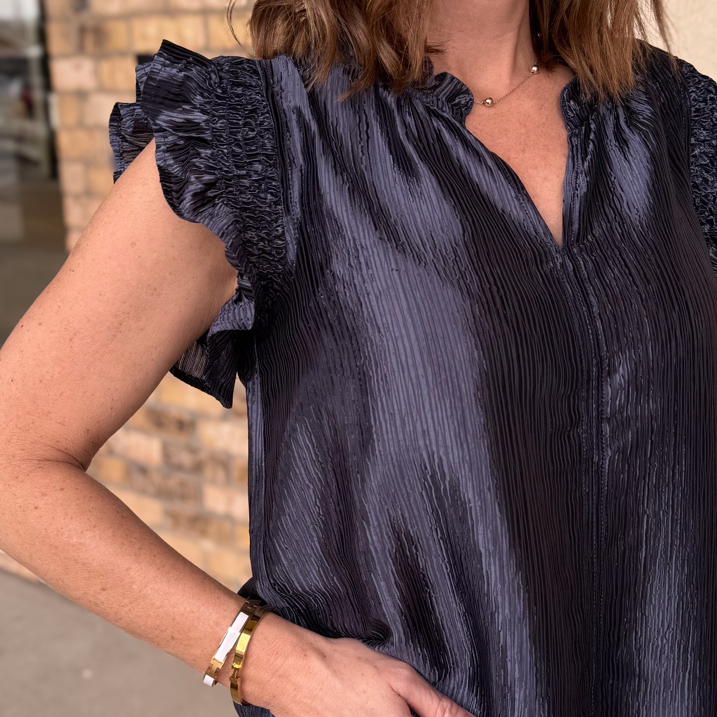 Sophisticated Navy Metallic Shimmer Blouse
