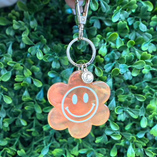 Iridescent Acrylic Happy Face Flower Keychain