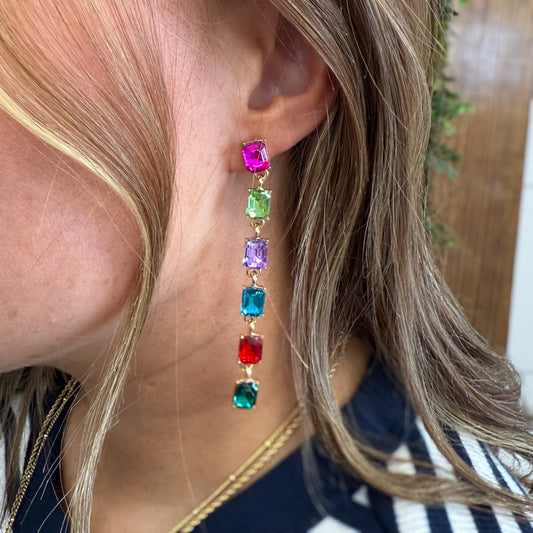 Multi Emerald Crystals Drop Earrings
