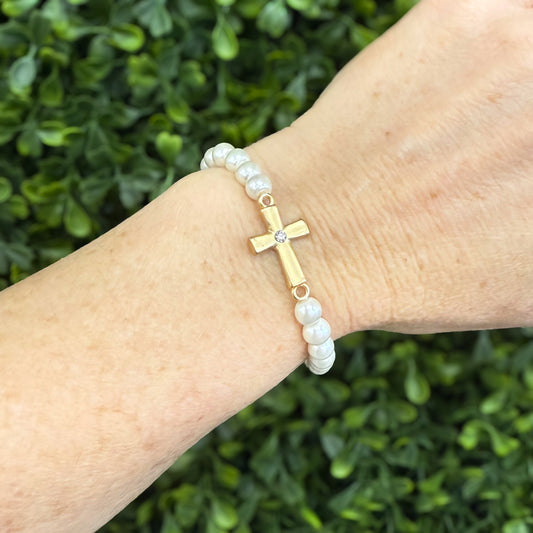 Jane Marie Pearl Cross Bracelet