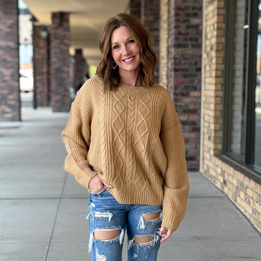 Camel Cable Knit Sweater