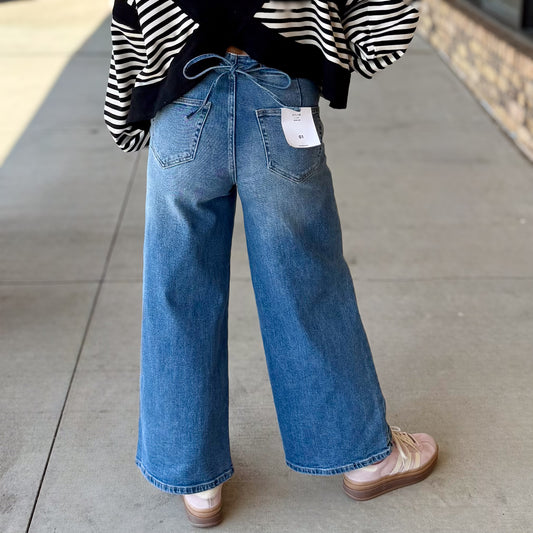 High Rise Wide Leg Crop Jean-Bow Accent