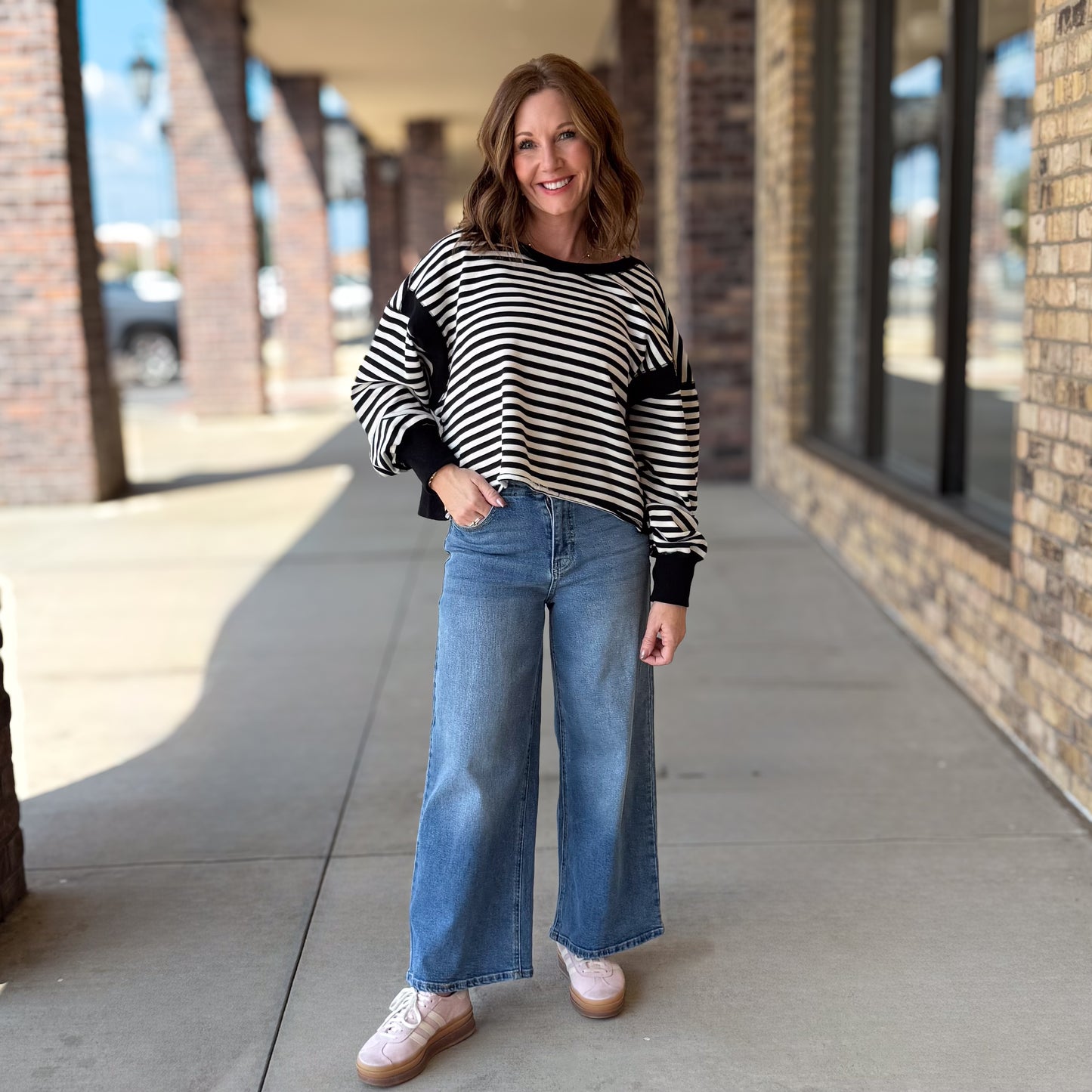 High Rise Wide Leg Crop Jean-Bow Accent