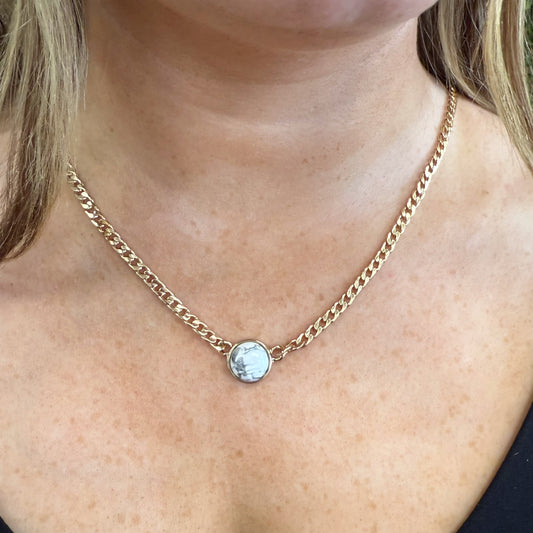 Jane Marie White & Grey Marble Pendant Necklace