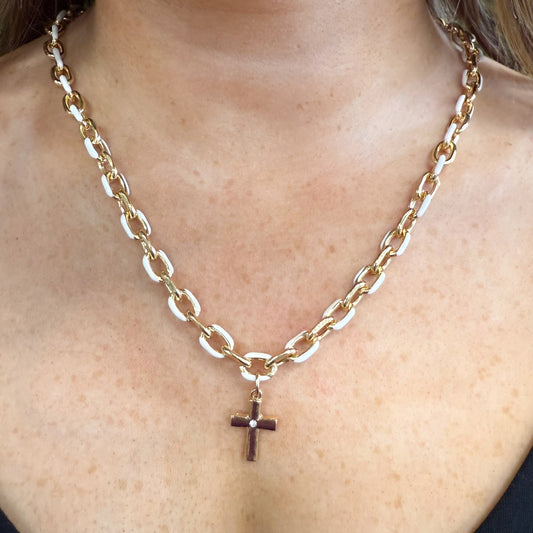 Jane Marie White Chain Cross Necklace