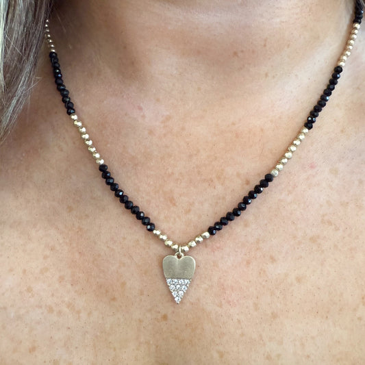Black & Gold Beaded Heart Necklace