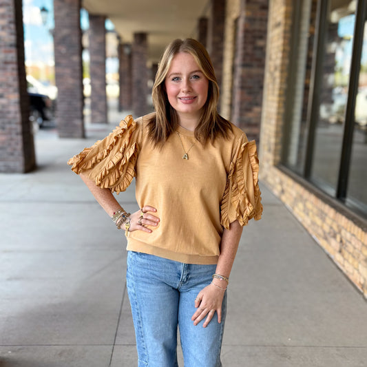 Honey Latte Ruffled Sleeve Top