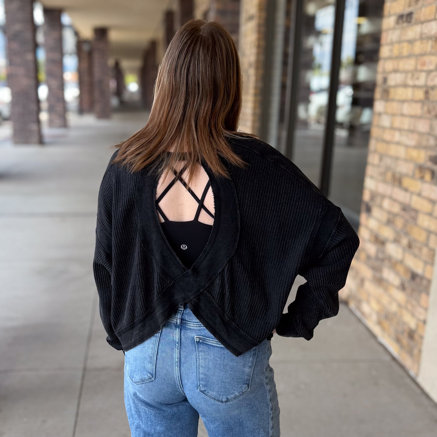 Waffle Knit Open Back Top: 2 Colors