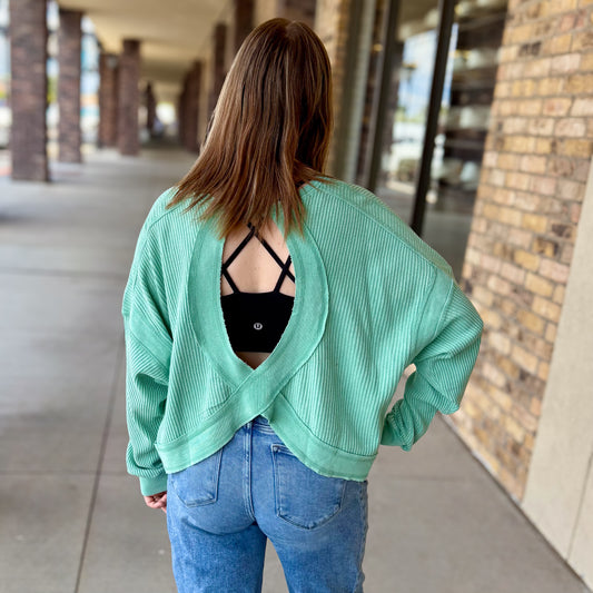 Waffle Knit Open Back Top: 2 Colors