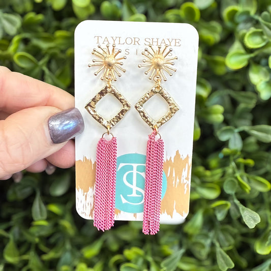 Taylor Shaye Sally Chain Drops Tassel Fuschia
