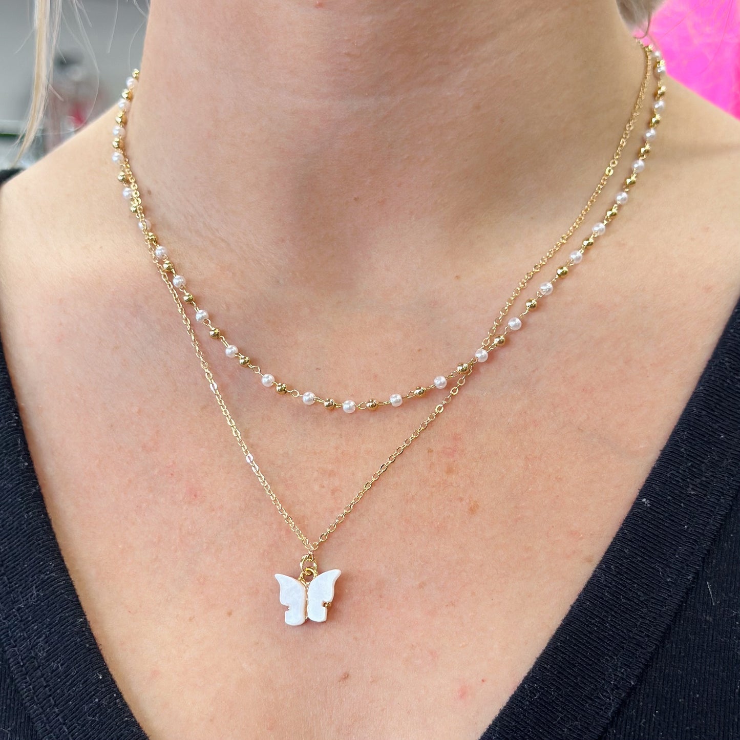 White Butterfly Necklace