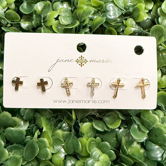 Jane Marie Set of 3 Cross Earrings