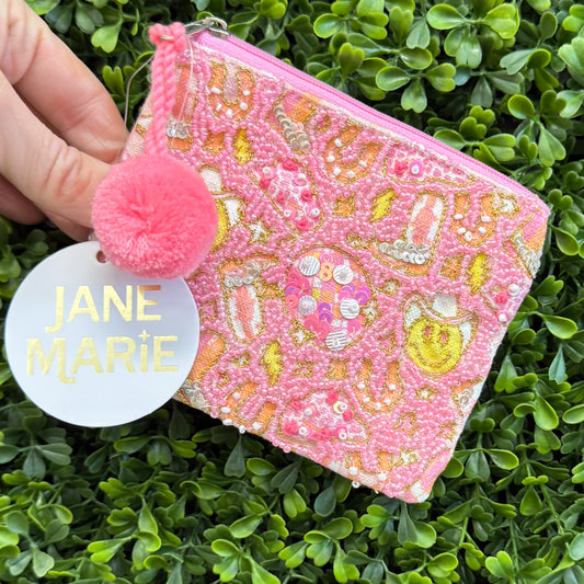 Jane Marie Cowgirl Smiley Face Beaded Coin Bag