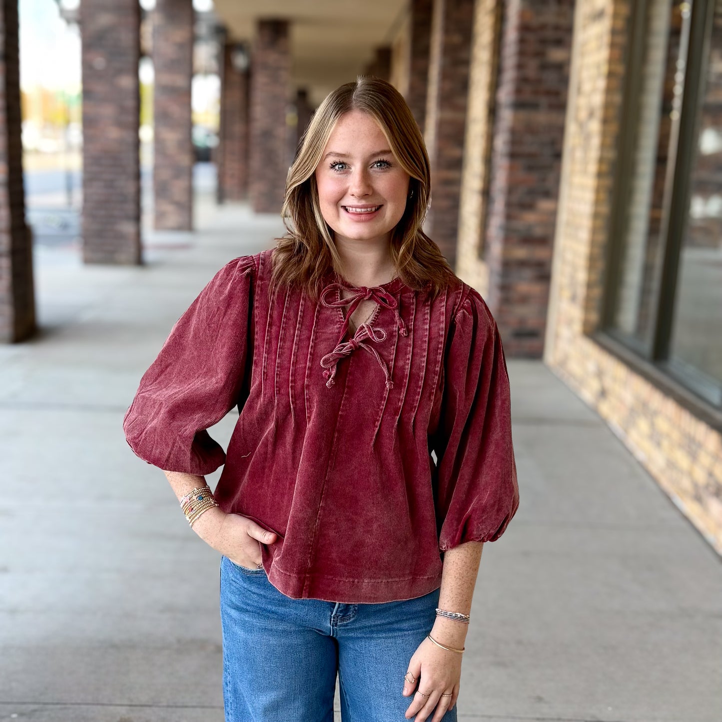 Corduroy Puff Sleeve Blouse
