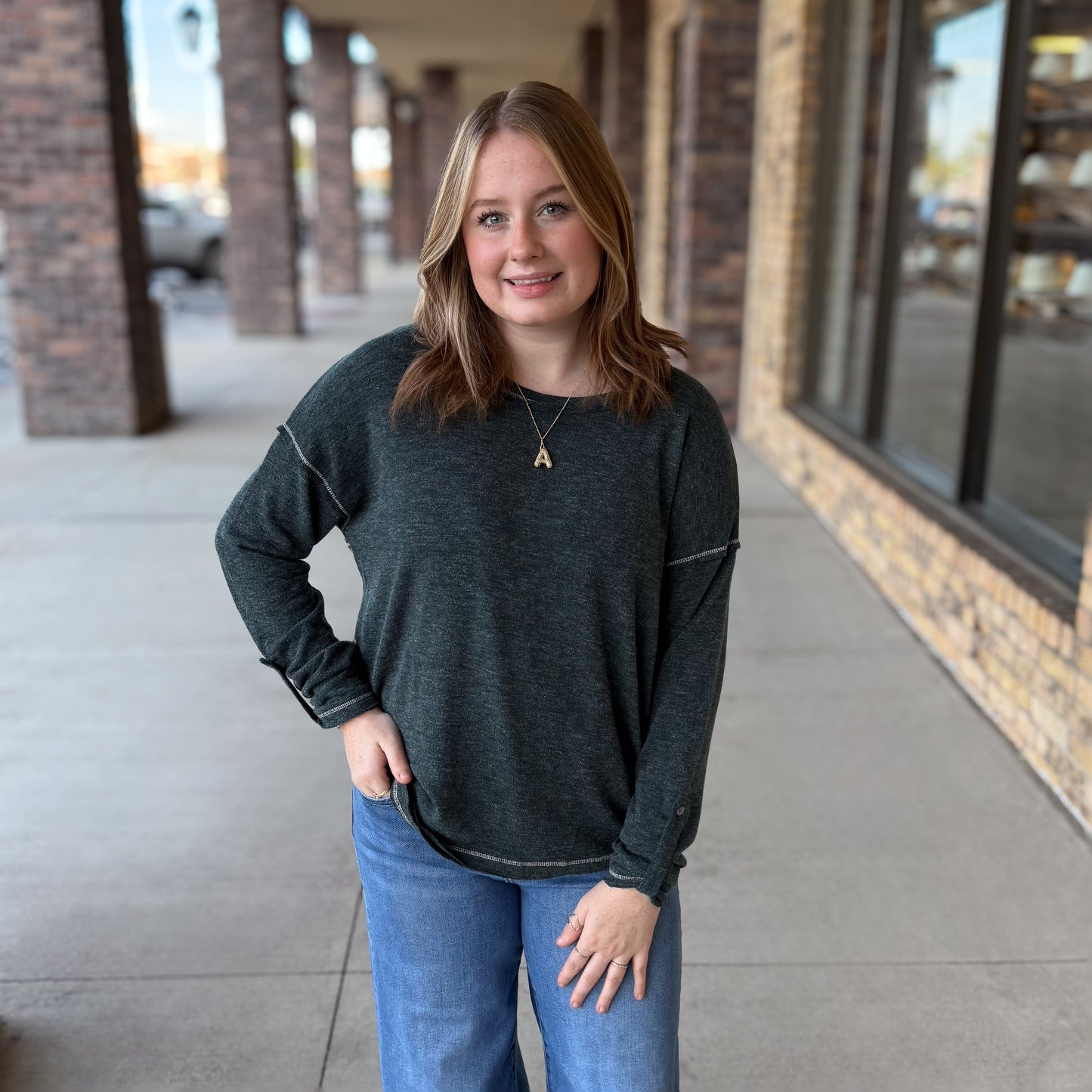 Leopard Accent Long Sleeve Top: 2 Colors