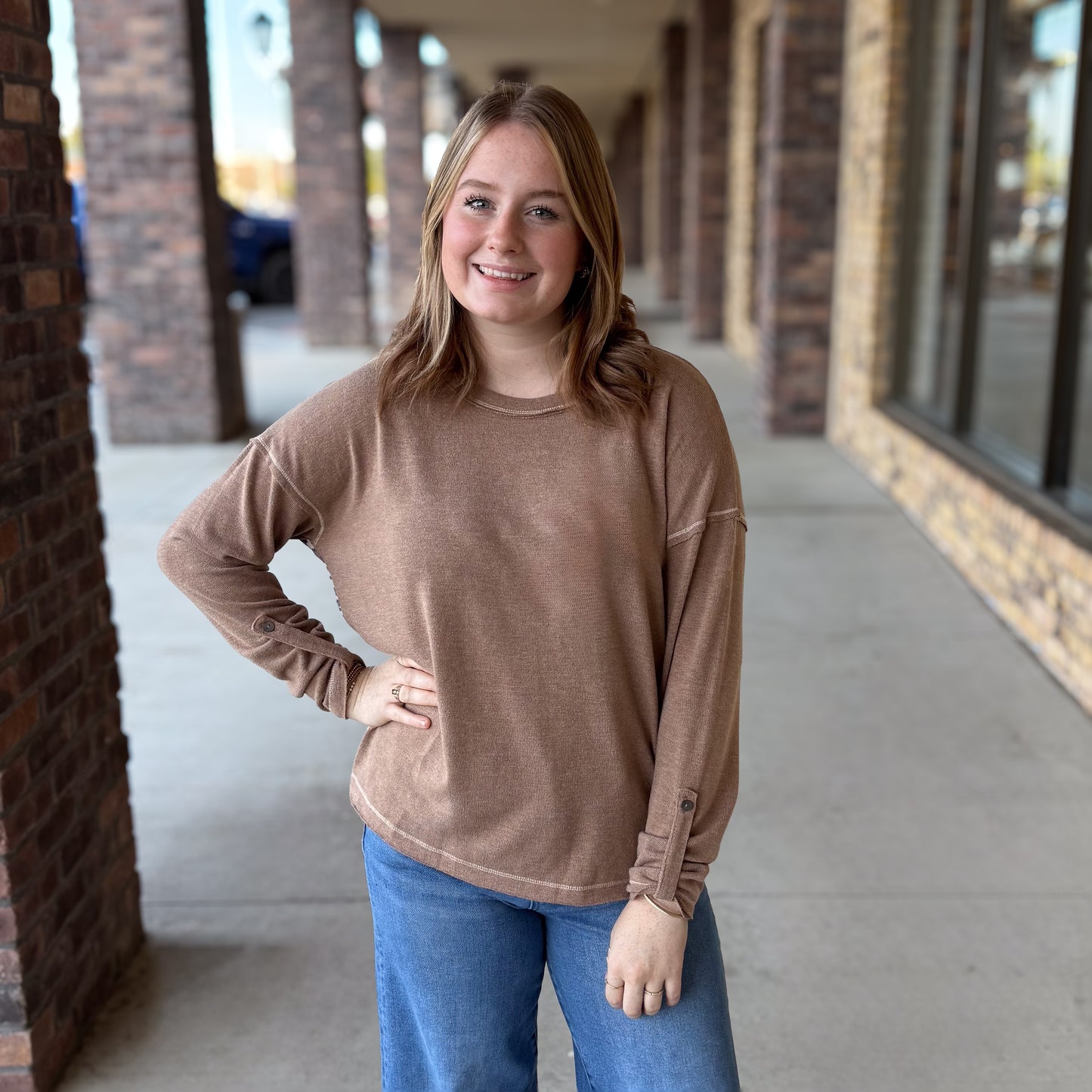 Leopard Accent Long Sleeve Top: 2 Colors