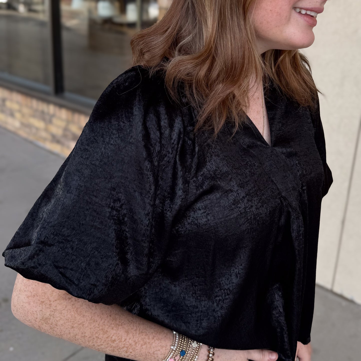 Metallic Puff Sleeve Blouse: 2 Colors