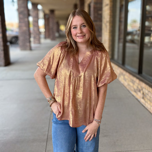 Metallic Puff Sleeve Blouse: 2 Colors