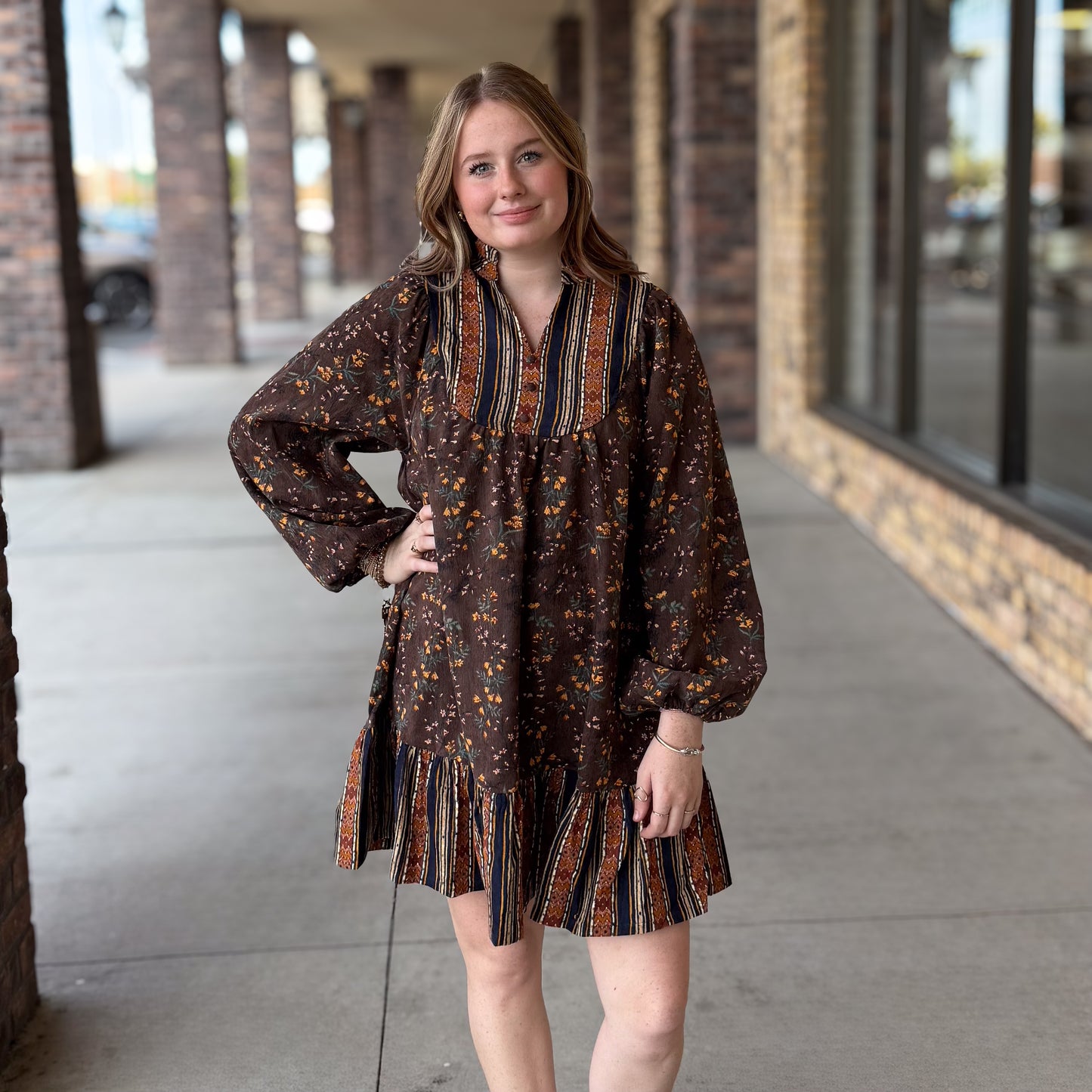 Umgee Mixed Print Corduroy Dress