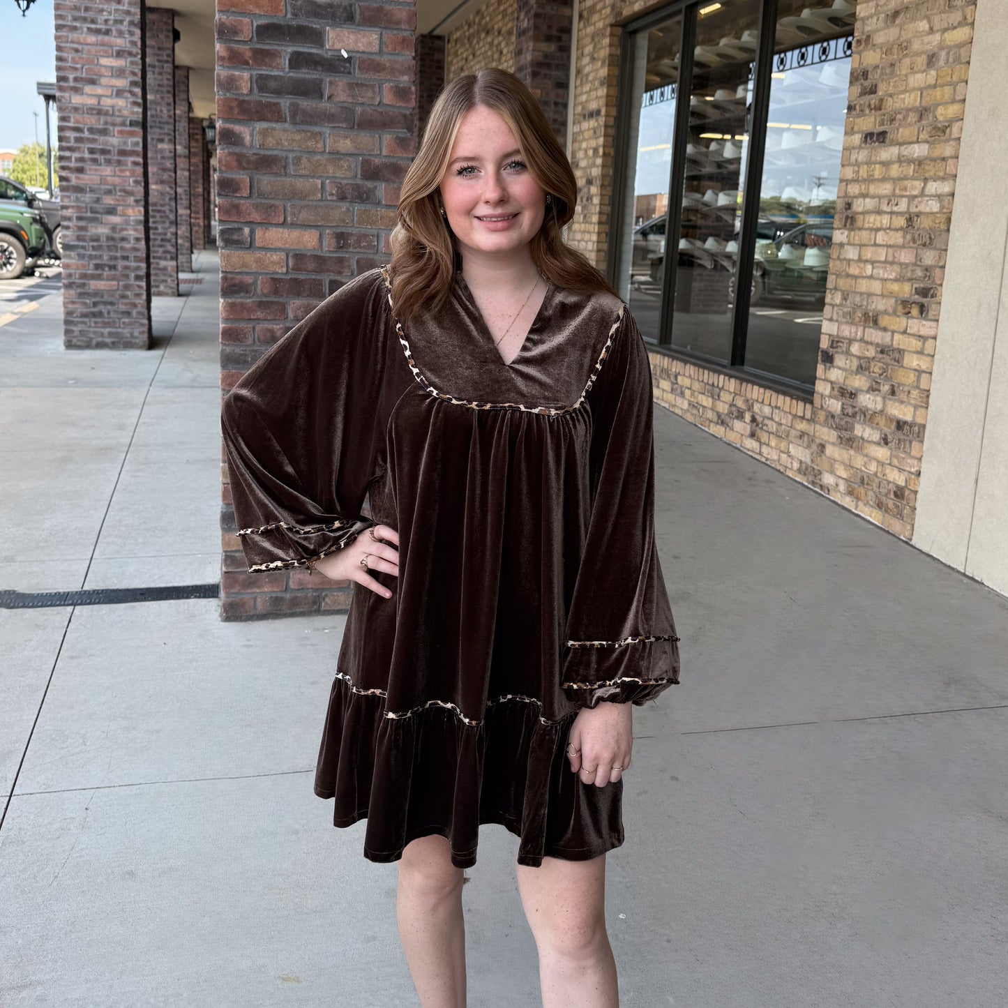 Umgee Velvet Leopard Accent Dress: 2 Colors