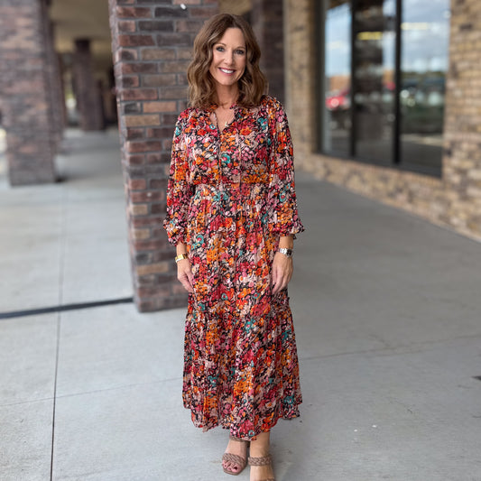 Umgee Metallic Mixed Floral Dress