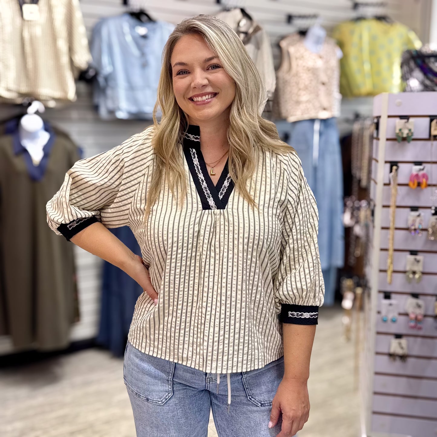 Chic Stripe 3/4 Sleeve Top