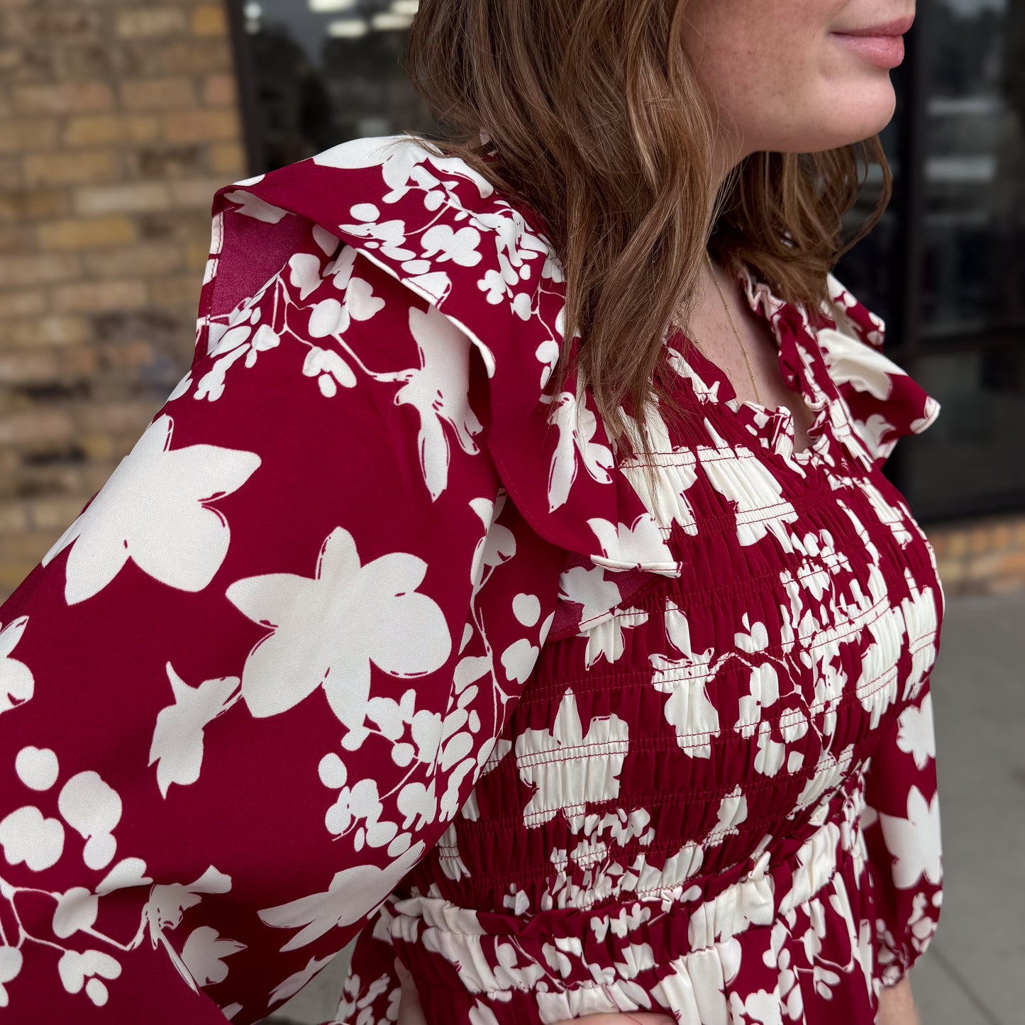 Floral Grace Midi Dress: Red