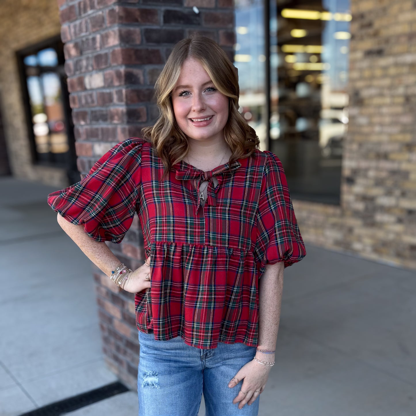 Christmas Plaid Babydoll Top