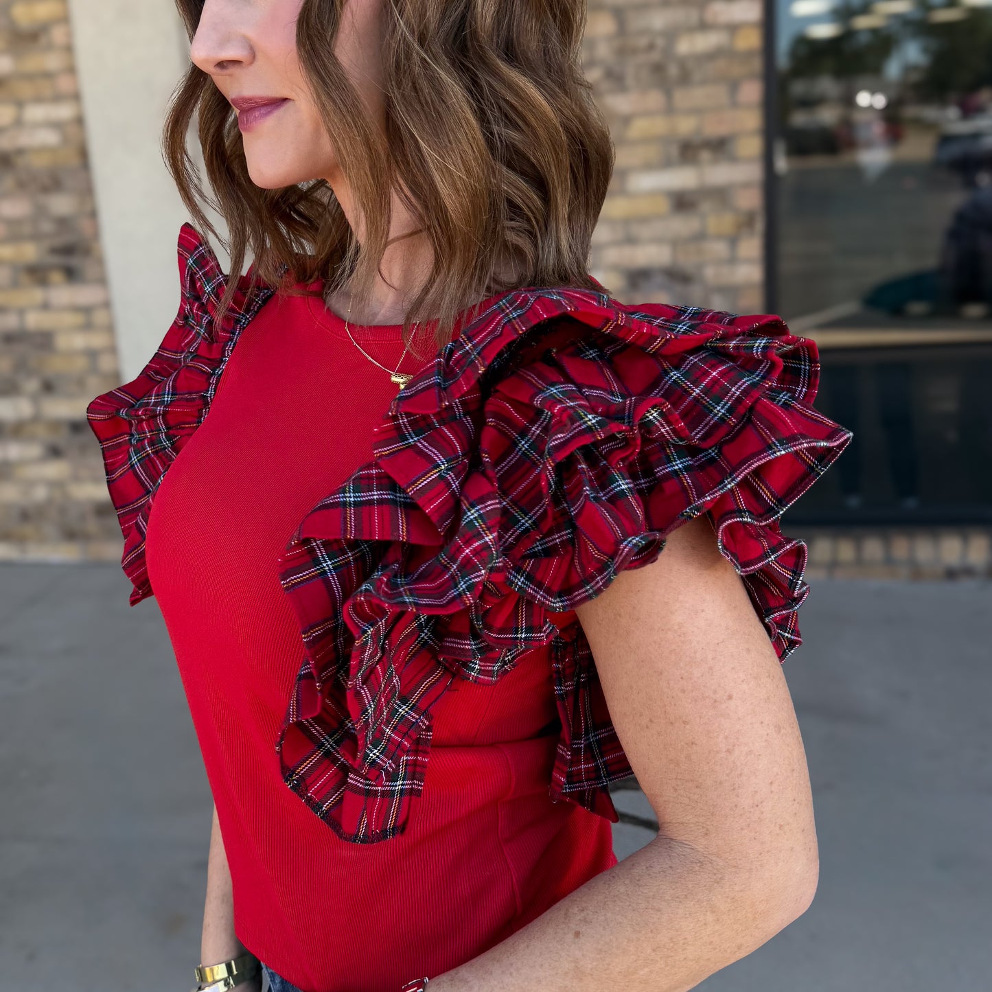 Christmas Plaid Ruffle Bliss Top: 2 Colors