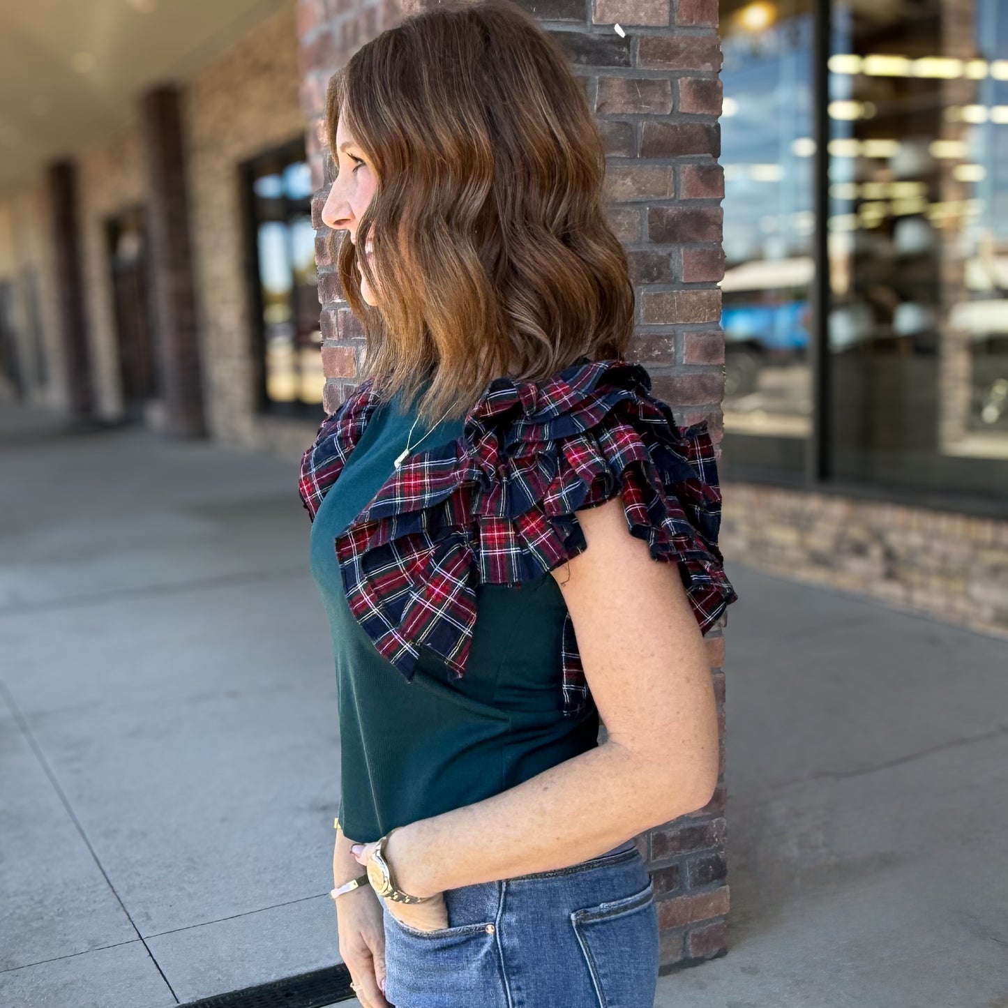 Christmas Plaid Ruffle Bliss Top: 2 Colors