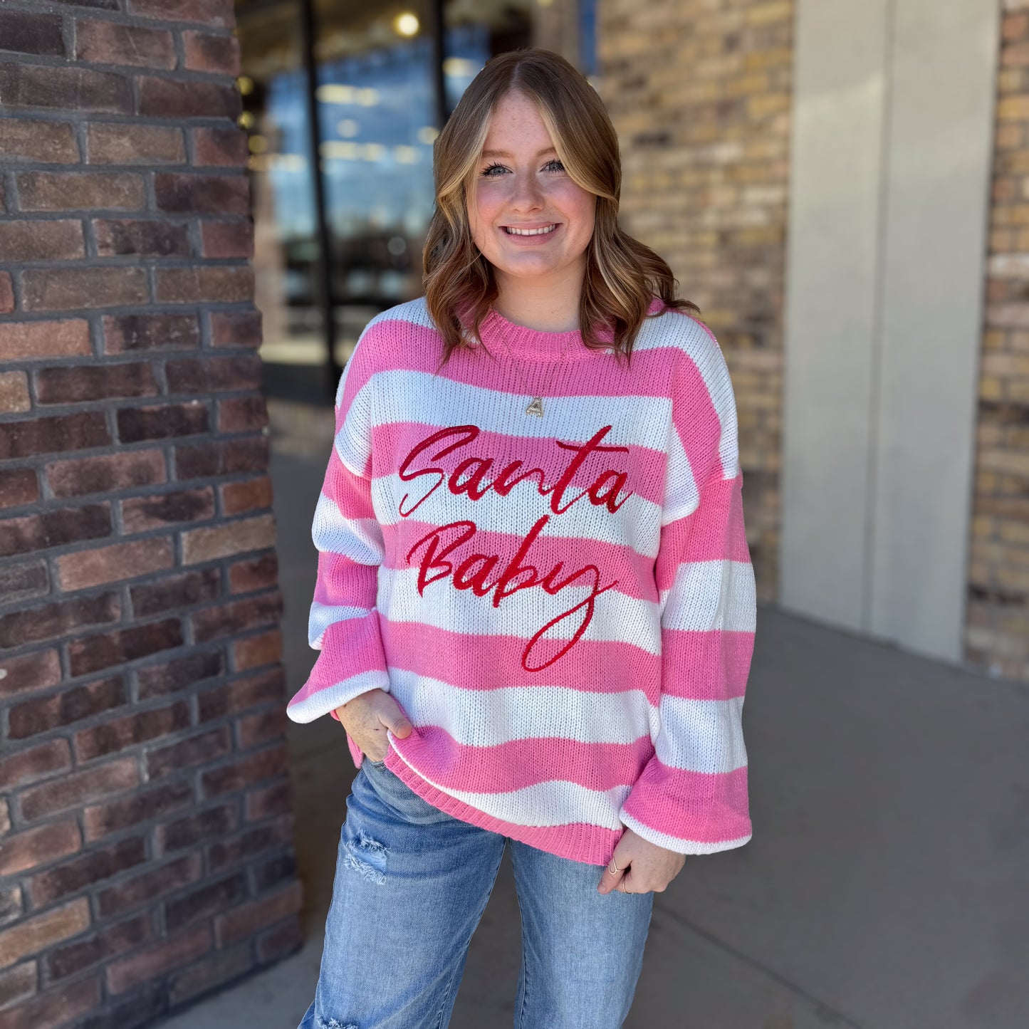 Oversized Pink Santa Baby Sweater