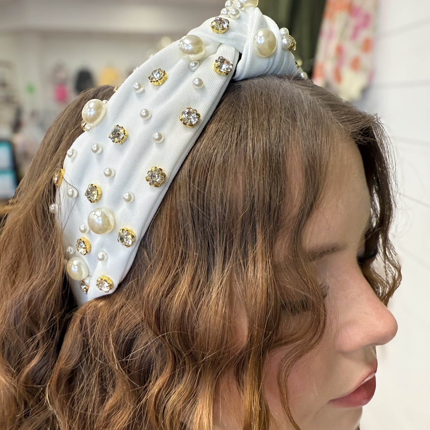 Rhinestone & Pearl Solid Color Headband