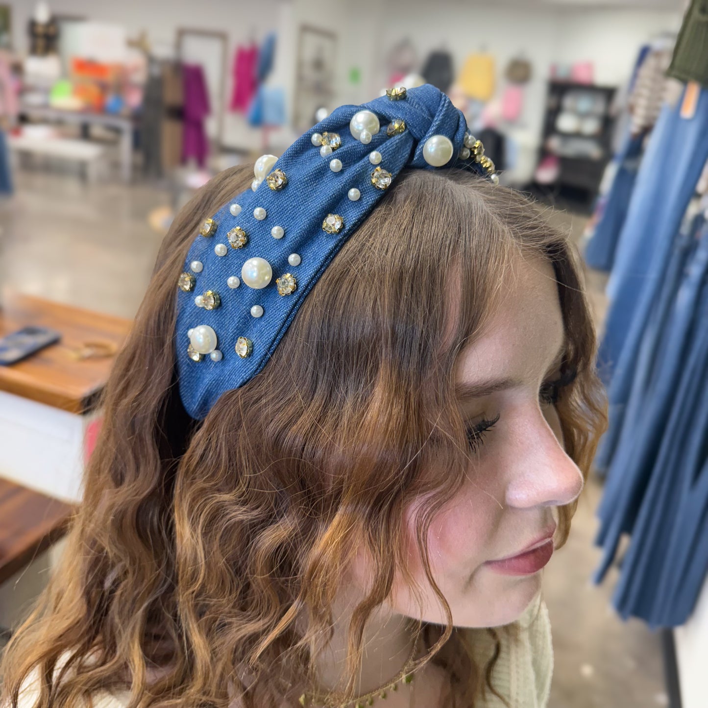 Rhinestone & Pearl Solid Color Headband