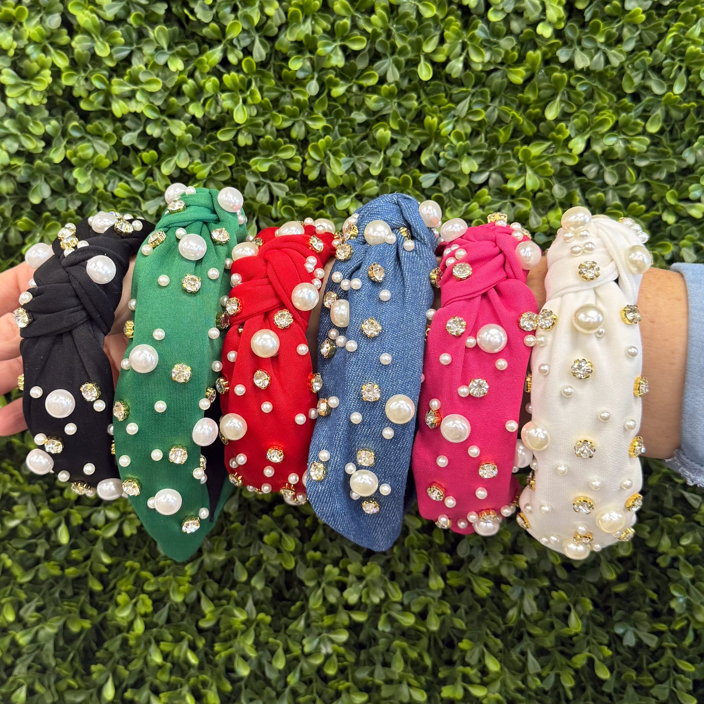 Rhinestone & Pearl Solid Color Headband