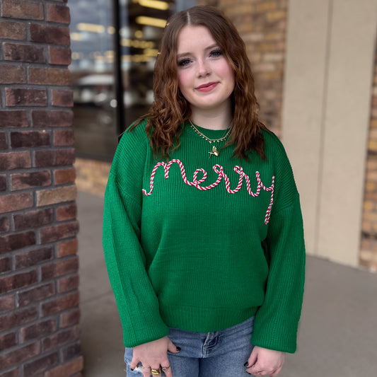 Green Merry Candy Cane Sweater