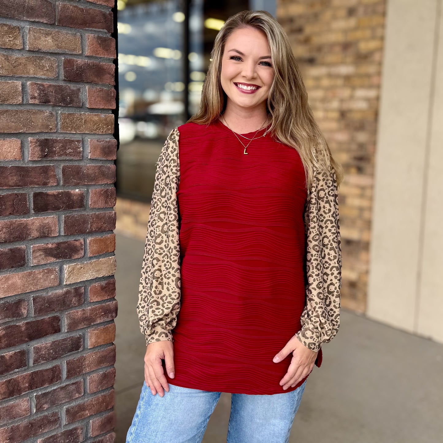 Holiday Leopard Accent Top: Red