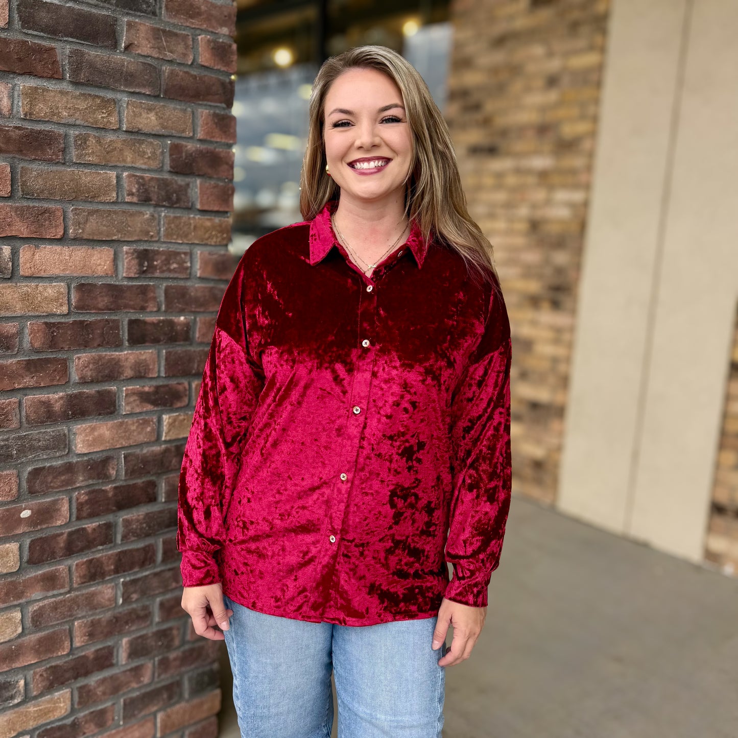 Christmas Velvet Button Down Top