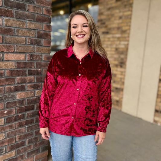 Christmas Velvet Button Down Top