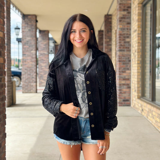 Velvet Sequin Jacket: Black